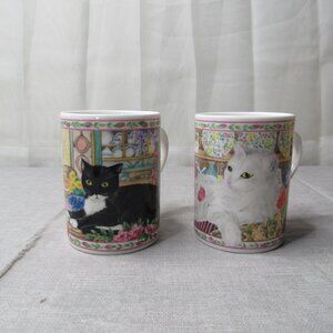 Queen's Fine Bone China England Cozy Cats Coffee Cups Mugs Lot of 2 Churchill